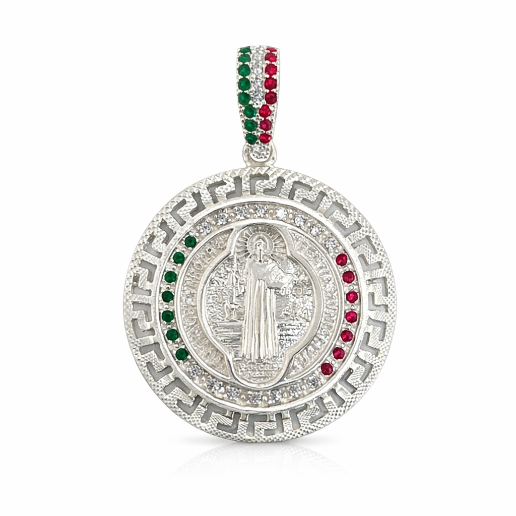 St. Benedict 925 Sterling Silver Medallion with Zirconia