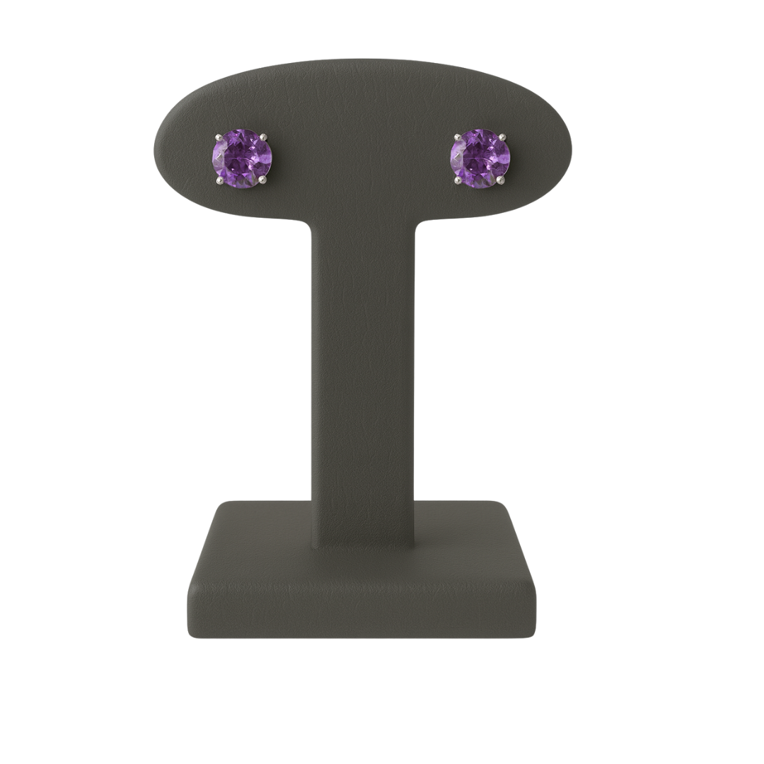 14K Gold Round Purple Diamond Stud Earrings
