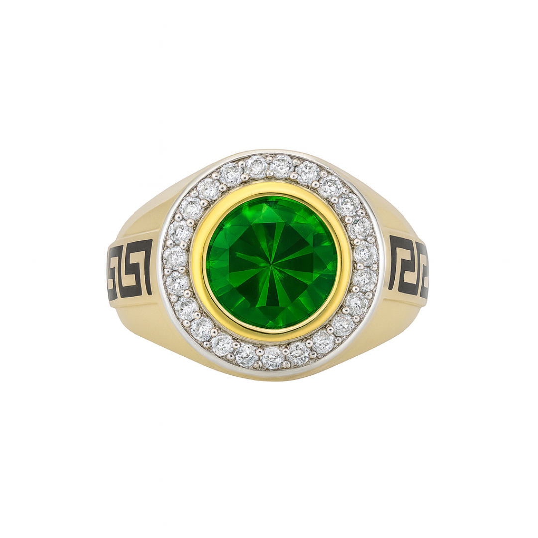 10K Gold Men’s Ring with Round Green Gemstone