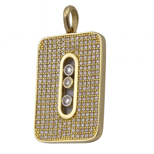 10K Gold Zircon Rectangle Pendant