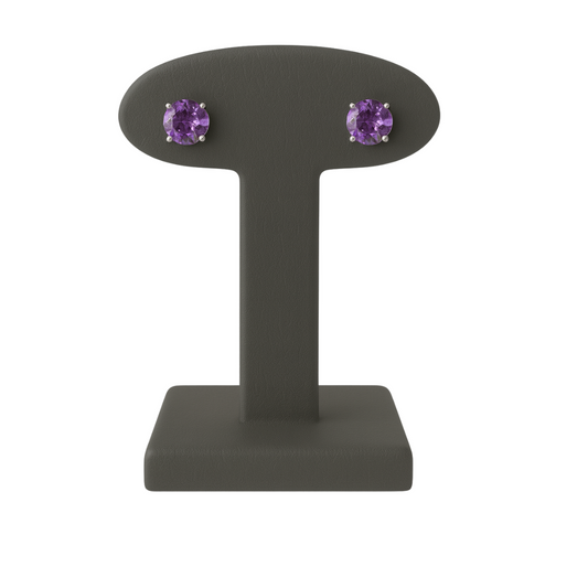 14K Gold Round Purple Diamond Stud Earrings