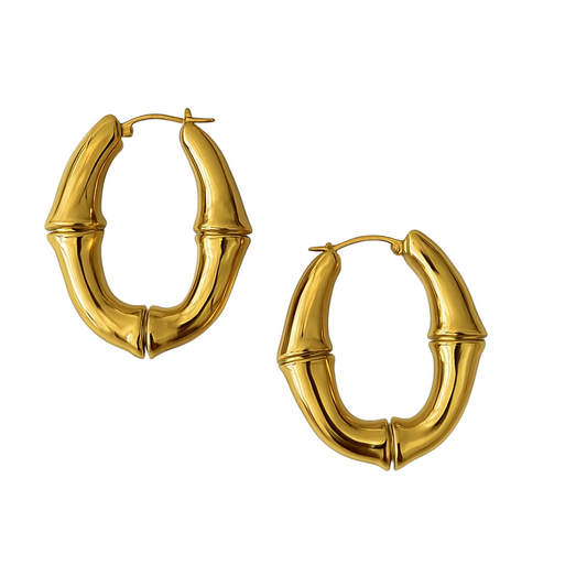 14K Oval Gold Hoop Earrings – Unique Design