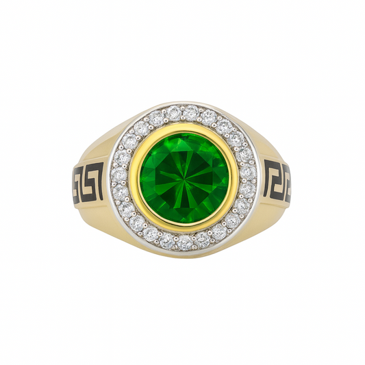 10K Gold Men’s Ring with Round Green Gemstone