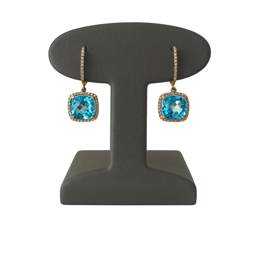 14K Fancy Light Blue & White Diamond Earring