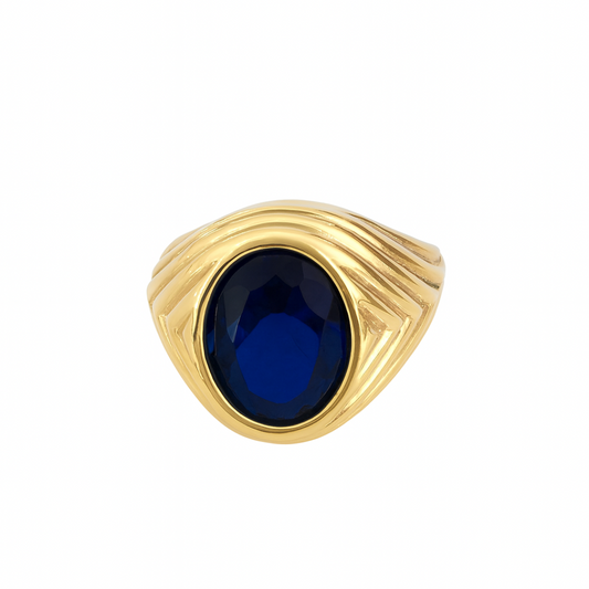 10K Gold Men’s Ring with Oval Blue Gemstone
