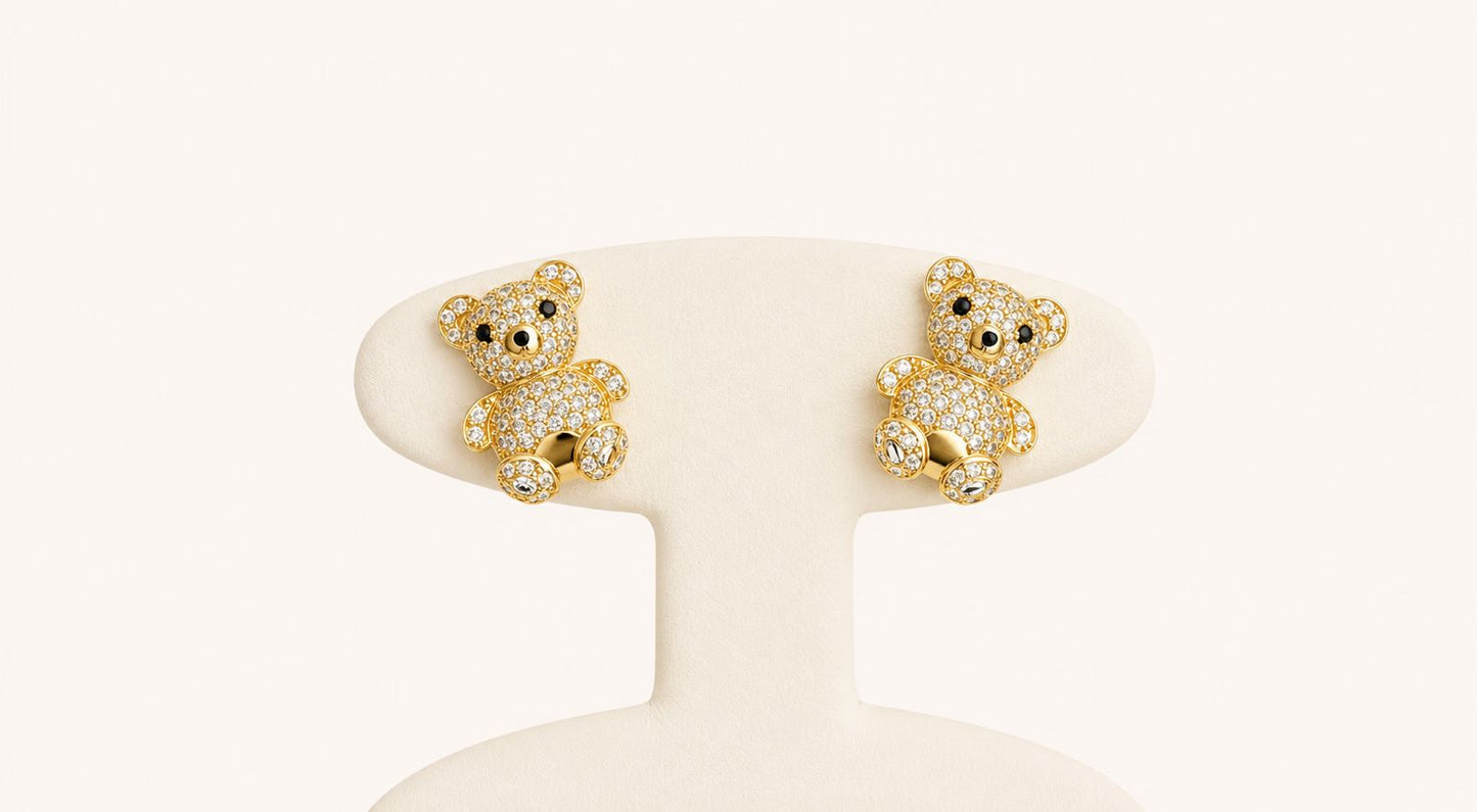 14K Gold Teddy Bear Earrings