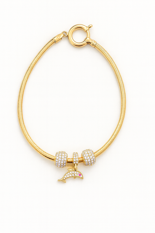 14K Gold Dolphin Charm Bracelet